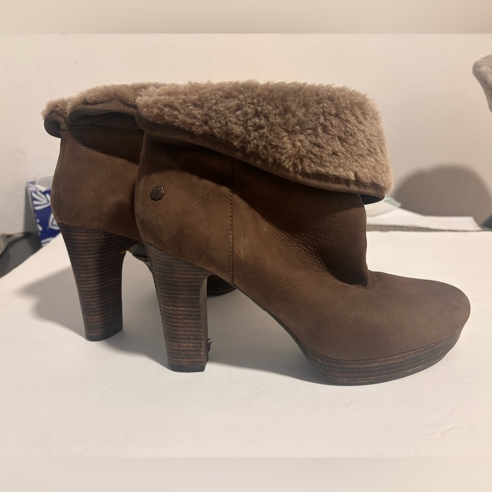 Brown Suede Heeled Ugg Ankle Boots